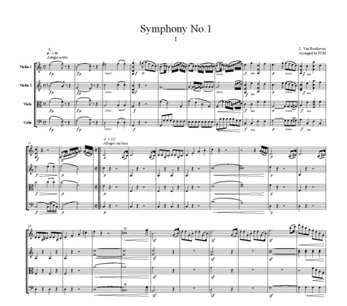 Product picture Beethoven Symphony No.1 1st mvt., for string quartet, CB001