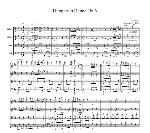Product picture Brahms Hungarian Dance No.6, for string quartet, CB304