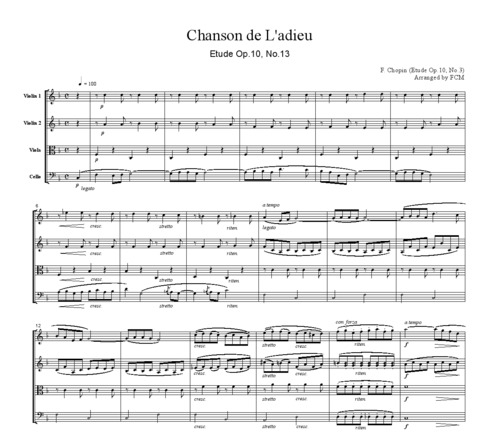 Product picture Chopin Chanson De L adieu, for string quartet, CC001