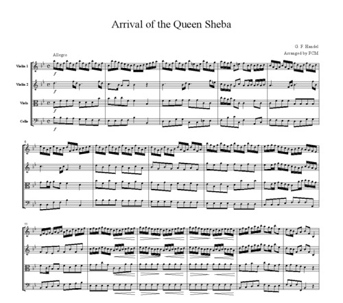 Product picture Handel Arrival of the Queen Sheba, for string quartet, CH102