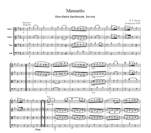 Product picture Mozart Menuetto (Eine kleine Nachtmusik, 3rd mvt.), CM007