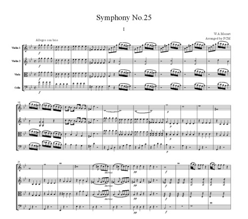 Product picture Mozart Symphony No.25, 1st mvt.,for string quartet, CM010