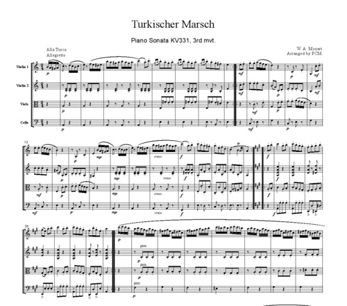 Product picture Mozart Turkischer March, for string quartet, CM011