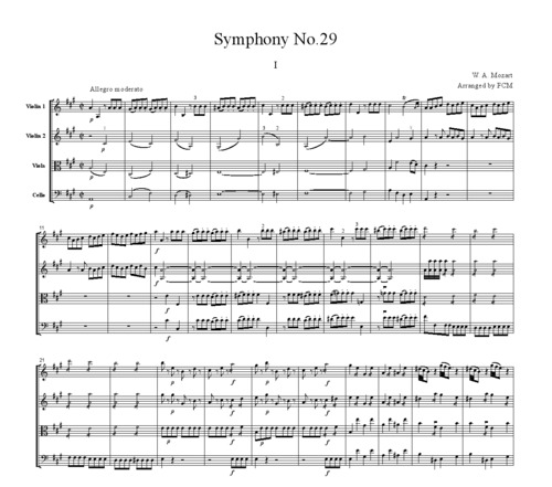 Product picture Mozart Symphony No.29, all mvts.,for string quartet, CM012