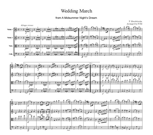 Product picture Mendelssohn Wedding March, for string quartet, CM201
