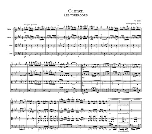 Product picture Bizet Les Toreadors from Carmen, for string quartet, CB103