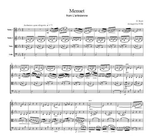 Product picture Bizet Menuet from Larlesienne, for string quartet, CB104