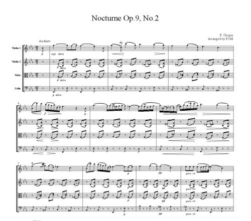 Product picture Chopin Nocturne Op.9, No.2, for string quartet, CC004
