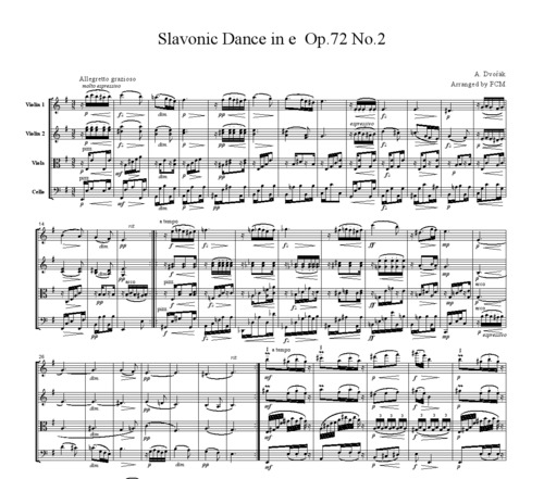 Product picture Dvorak Slavonic Dance Op.72, No.2, for string quartet, CD206