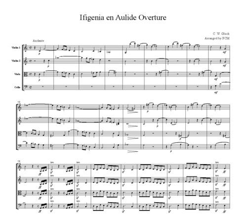 Product picture Gluck Ifigenia en Aulide Overture, for string quartet, CG303