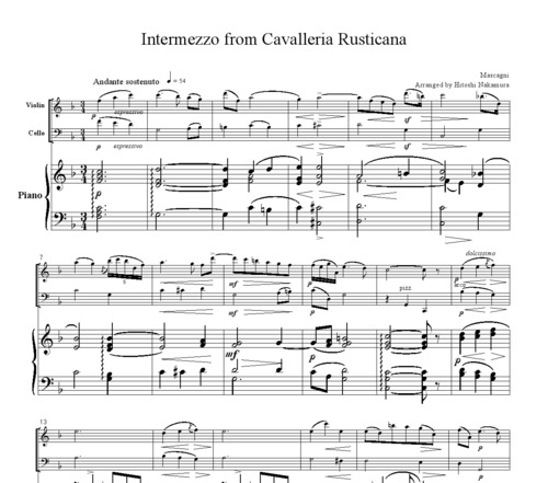 Product picture Mascagni Intermezzo from Cavalleria Rusticana, for piano trio, PM001