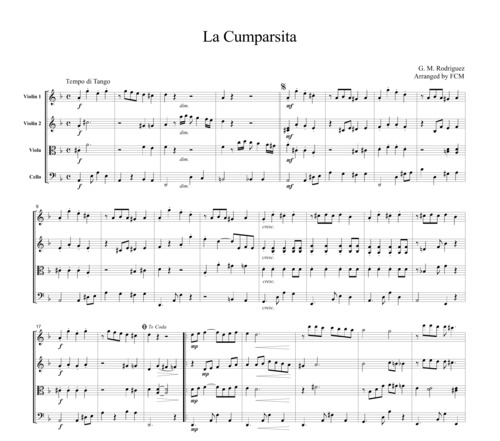 Product picture Tango La Cumparsita, for string quartet, TA004