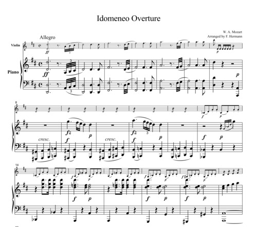 Product picture Mozart  Idomeneo Overture, for violin & piano, VM001