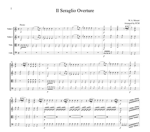 Product picture Mozart Il Seraglio Overture, for string quartet, CM028