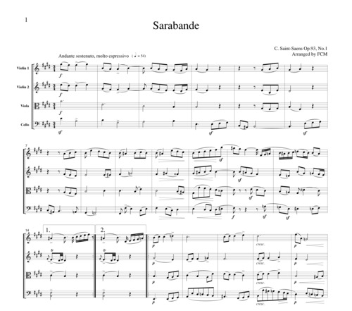 Product picture Saint-Saens Sarabande, for string quartet, CS402