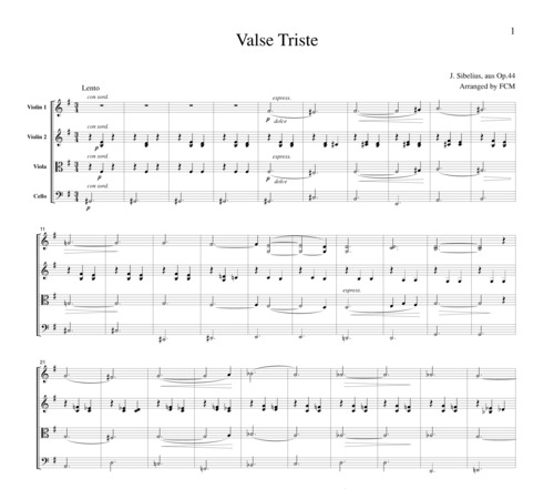 Product picture Sibelius Valse Triste, for string quartet, CS602