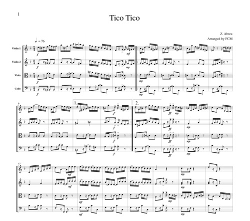 Product picture Abreu Tico Tico, for string quartet, ML038
