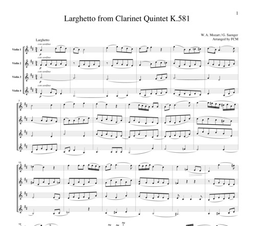 Product picture Mozart Larghetto from Clarinet Quintet K.581, VN403