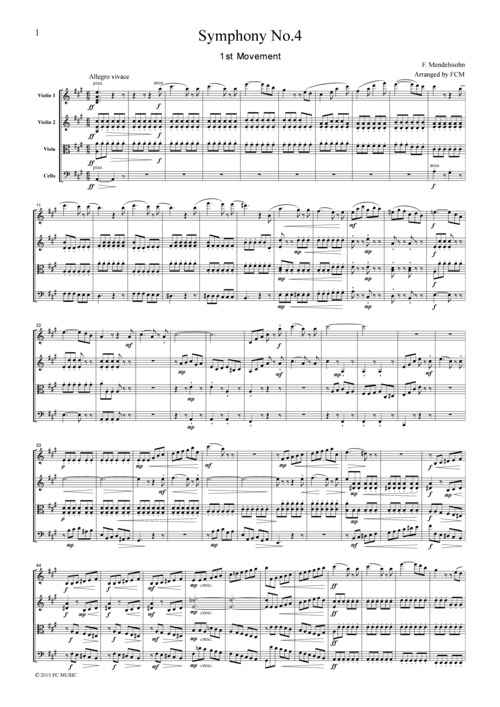 Product picture Mendelssohn Symphony No.4 1st mvt, for string quartet, CM205