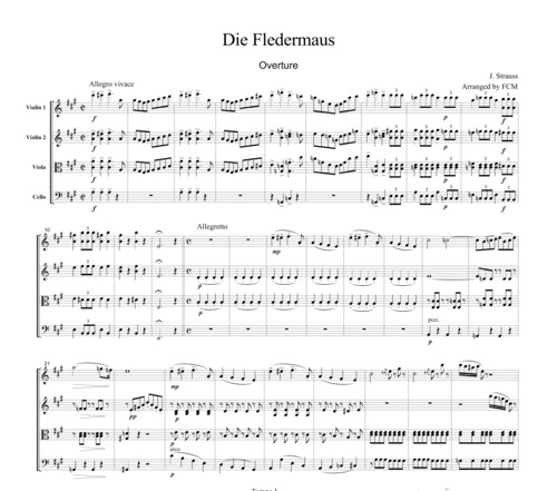 Product picture J.Strauss Die Fledermaus Overture, for string quartet, CS107