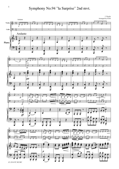 Product picture Haydn Symphony No.94 la Surprise 2nd mvt., for piano trio