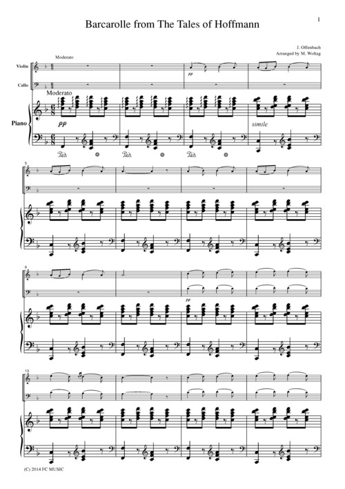 Product picture Barcarolle from The Tales of Hoffmann, for piano trio, PO001