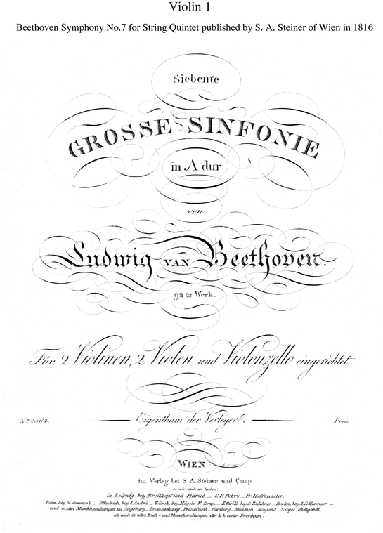 Product picture Beethoven Symphony No.7, all mvts., for string quintet,CB091