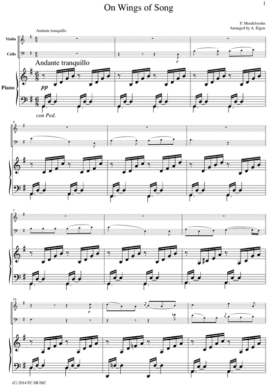 Product picture Mendelssohn  On Wings of Song, for piano trio, PM102