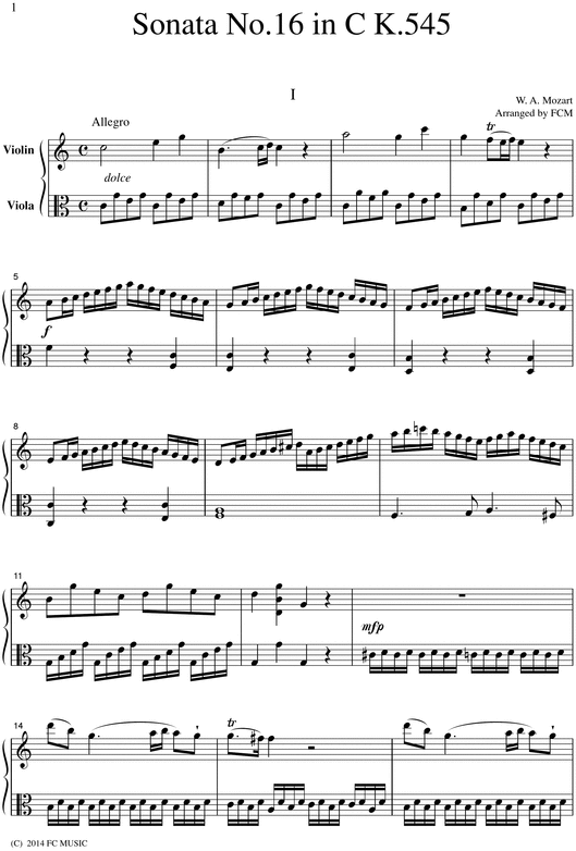 Product picture Mozart  Piano Sonata No.16 in C, for Violin & Viola, VN210